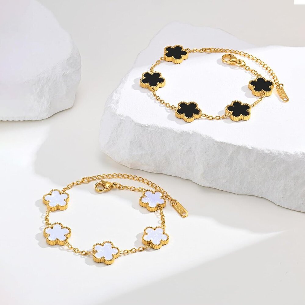 Women Gold Bracelets Jewelry Set - 18K Gold Plated Floral Bracelets,Stainless St - Picture 4 of 6